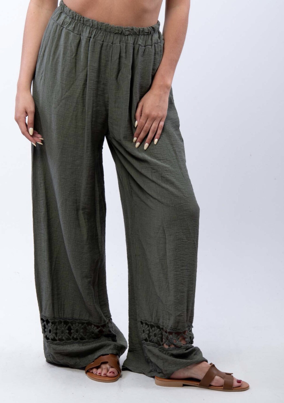 Mayorista CLASSE 22 - Pantalones con elástico y detalles de ganchillo en el bajo