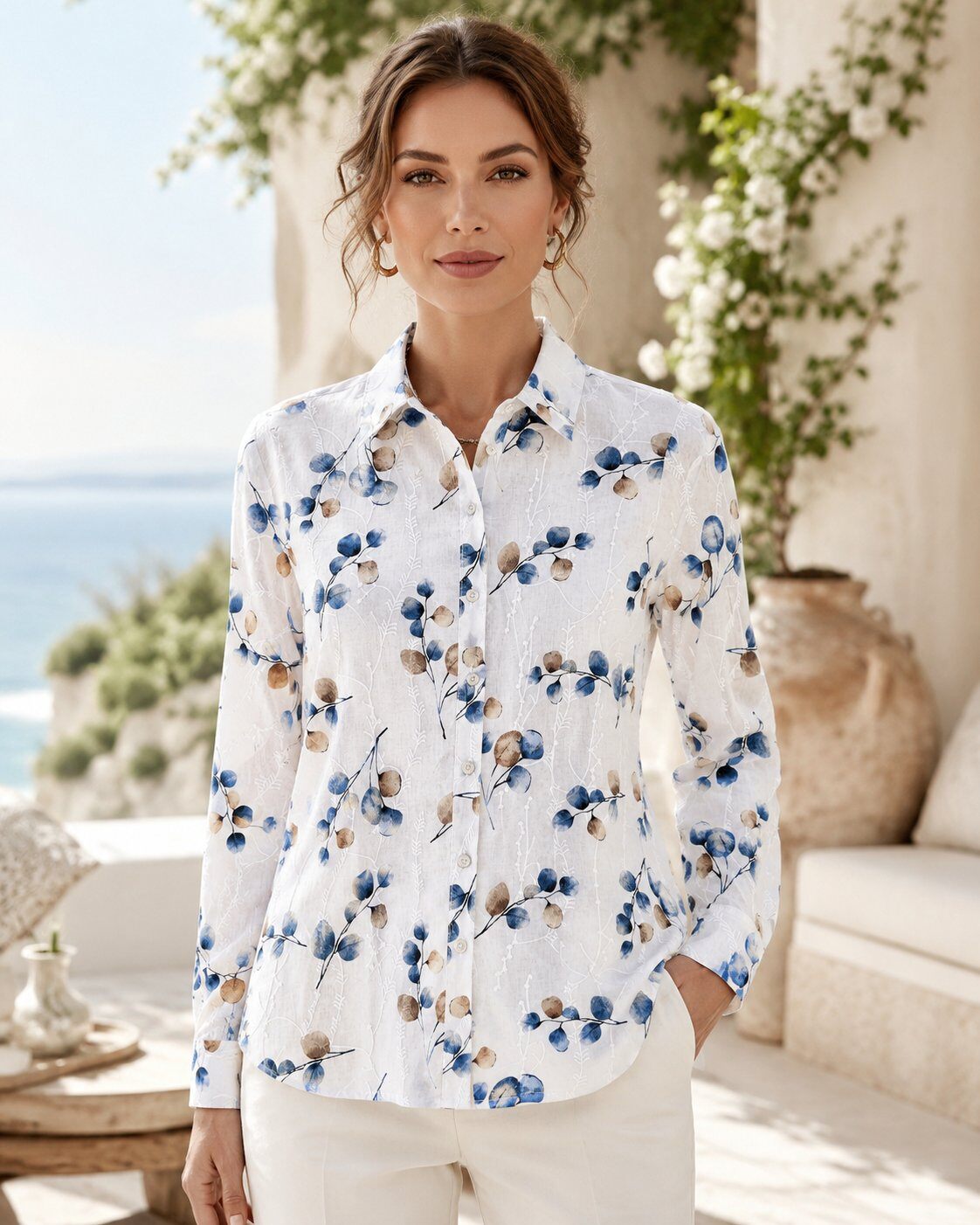 Wholesaler CLASSIC&CO - 100% Cotton Shirt with Leaf Print