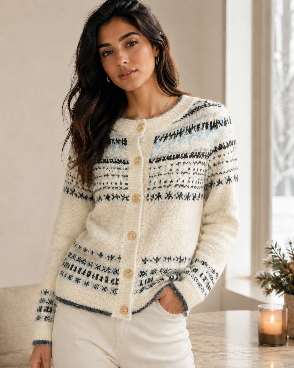Grossista CLASSIC&CO - Cardigan jacquard d'ispirazione nordica