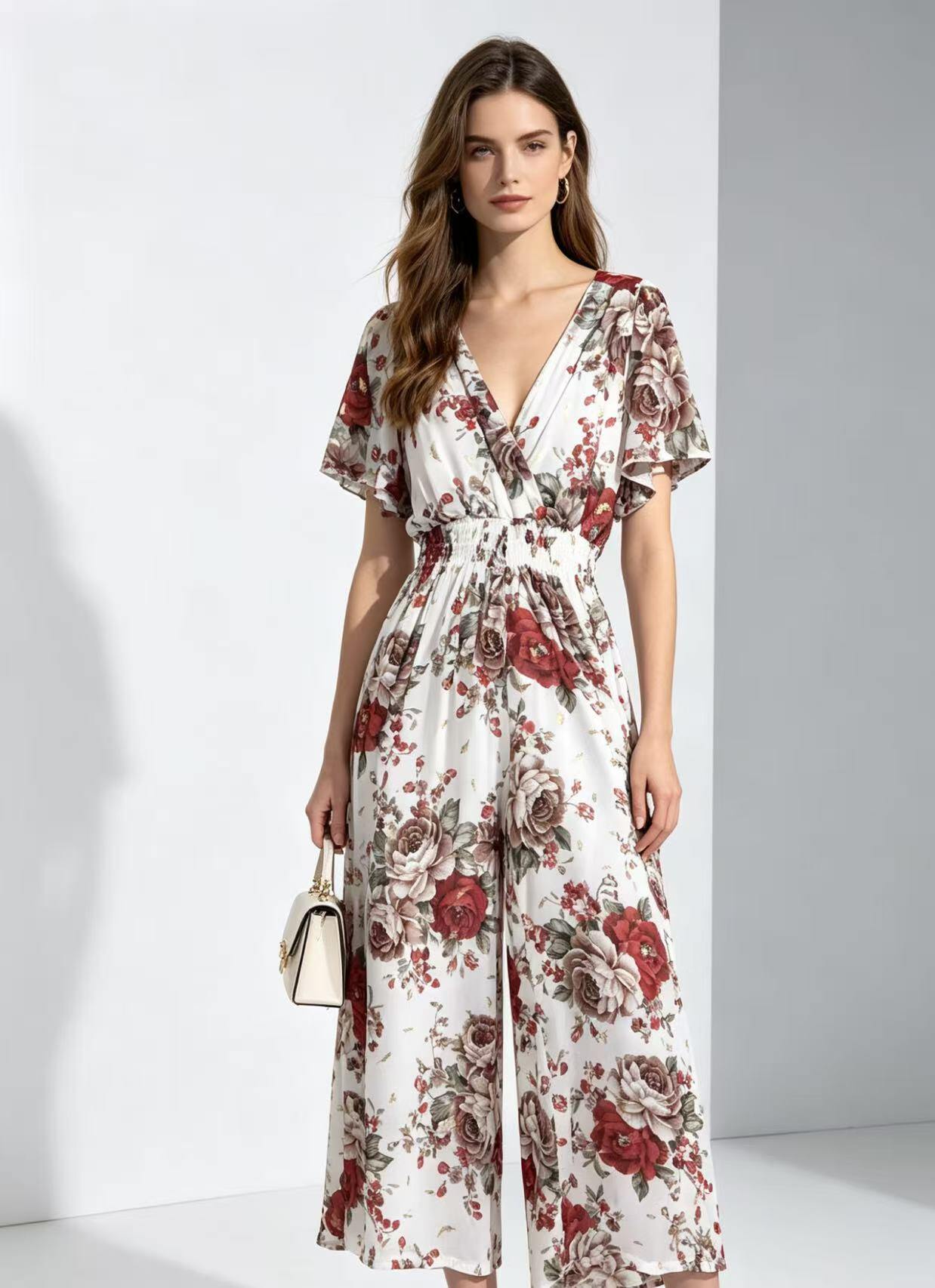 Großhändler CM MODE - Fließender Blumen-Overall · Raffinierter sommerlicher Boho-Stil