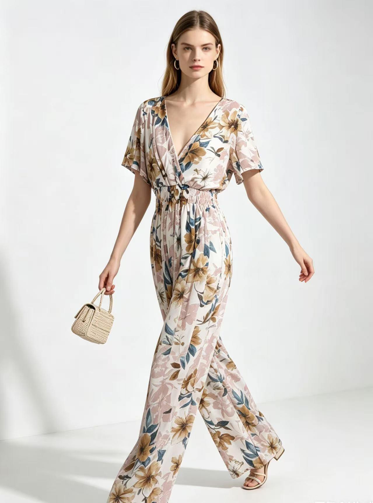 Großhändler CM MODE - Fließender Blumen-Overall · Raffinierter sommerlicher Boho-Stil