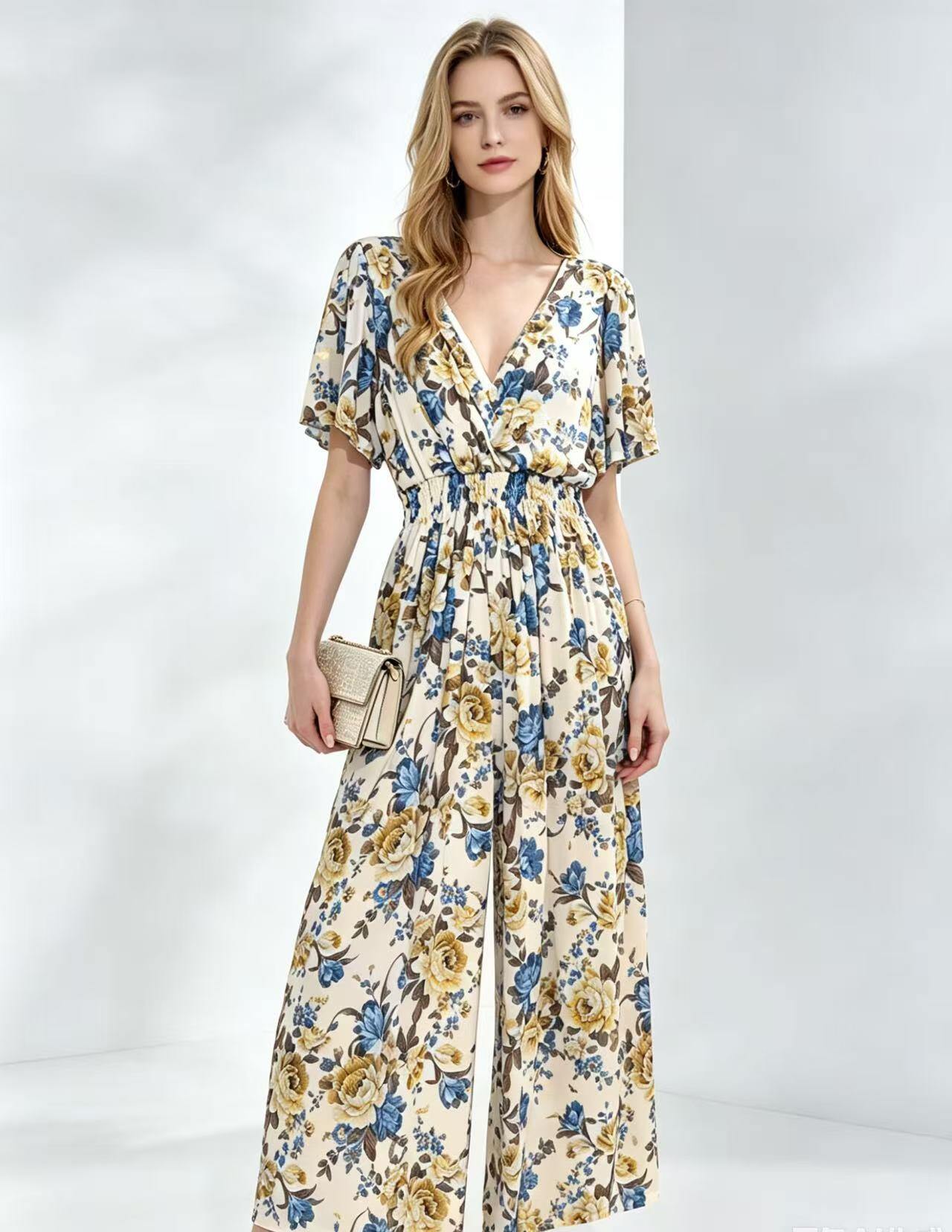 Großhändler CM MODE - Fließender Blumen-Overall · Raffinierter sommerlicher Boho-Stil