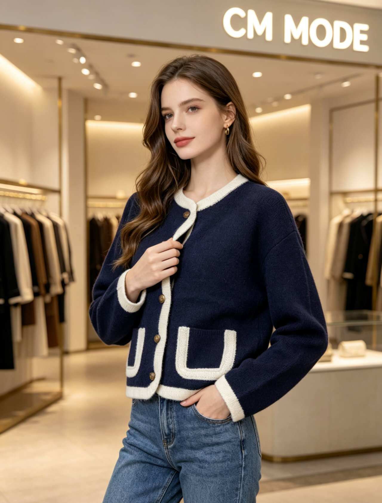 Grossiste CM MODE - Cardigan bicolore style tweed