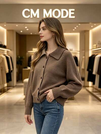 Grossiste CM MODE - Cardigan en maille à col revers Grossiste CM MODE - Cardigan en maille à col revers