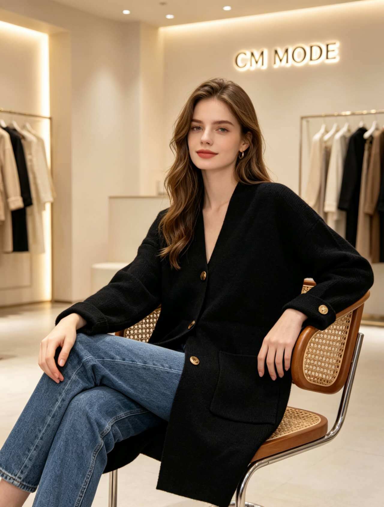 Grossista CM MODE - Cardigan lungo in maglia con scollo a V