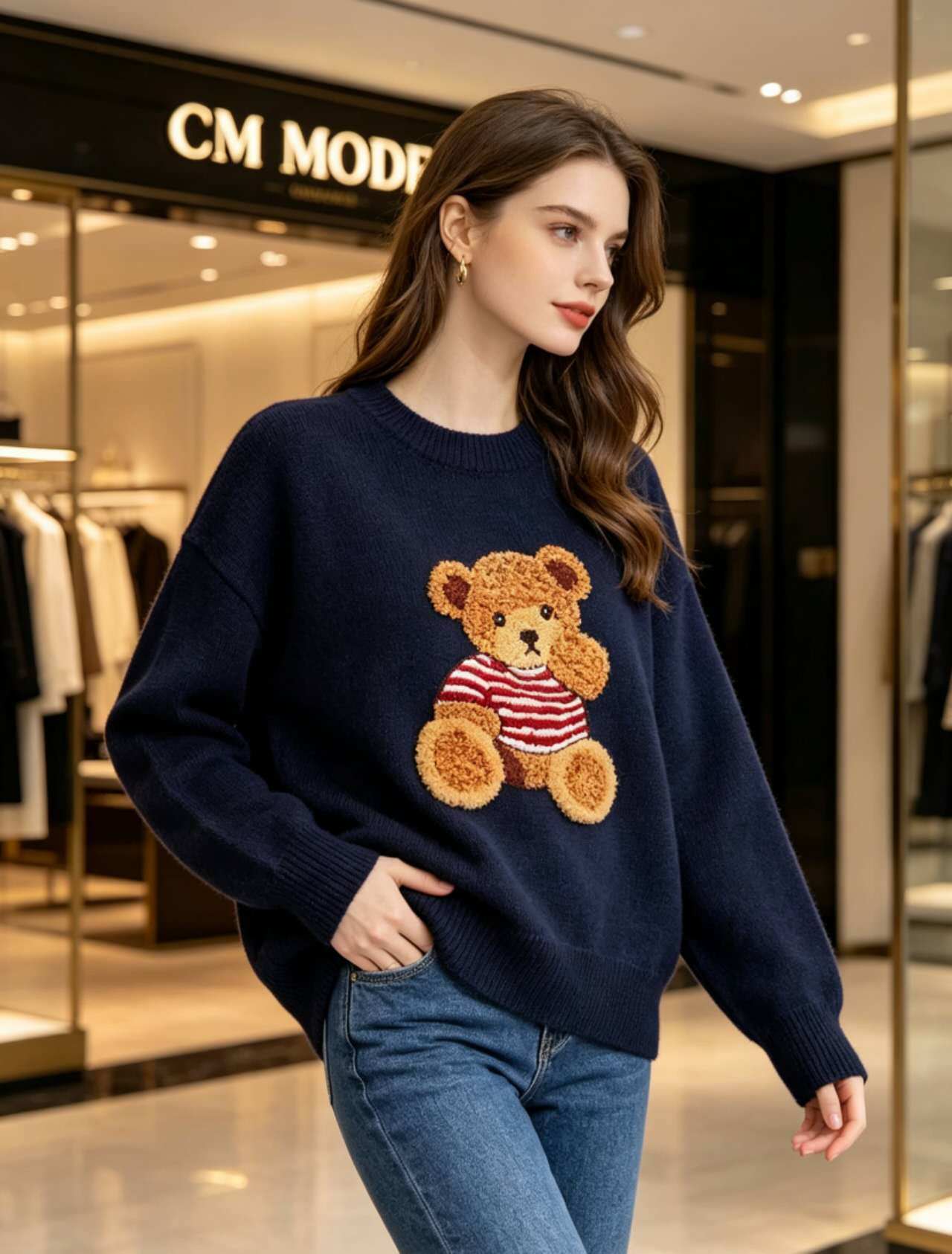 Grossista CM MODE - Maglione lavorato a maglia con motivo orso