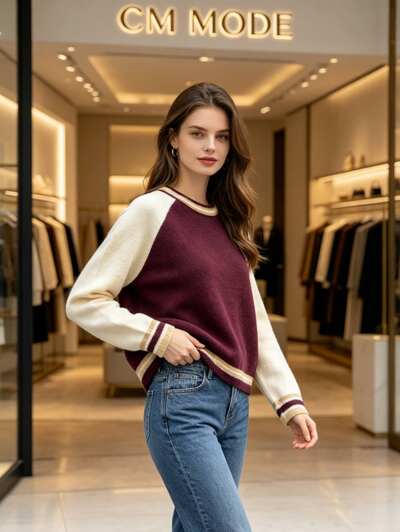 Grossista CM MODE - Maglione bicolore con maniche raglan Grossista CM MODE - Maglione bicolore con maniche raglan