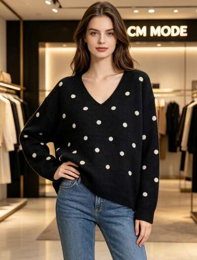 Grossista CM MODE - Maglione a V a pois Grossista CM MODE - Maglione a V a pois