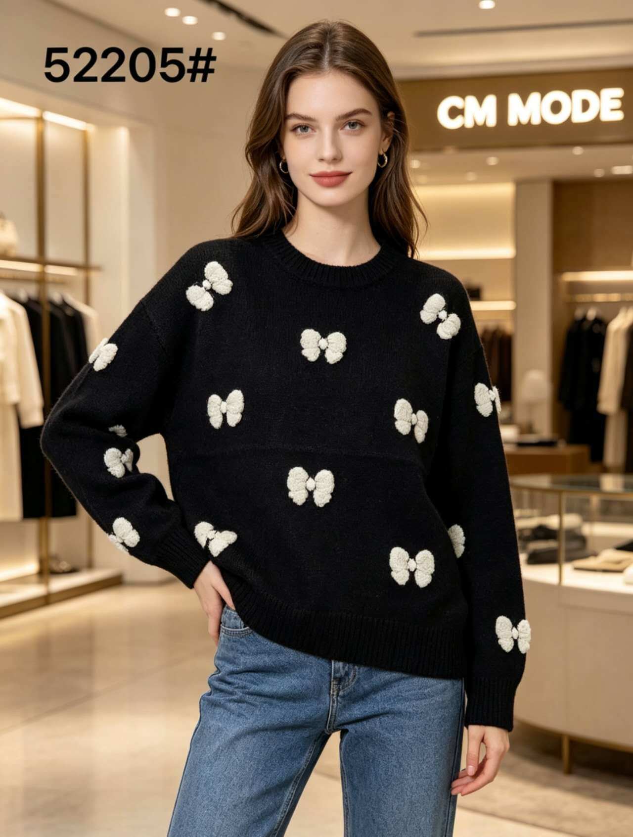 Grossista CM MODE - Maglione in maglia con farfalle in rilievo