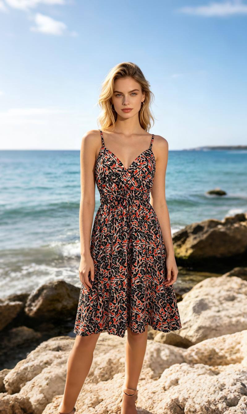 Grossiste CM MODE - Robe à fines bretelles style vacances