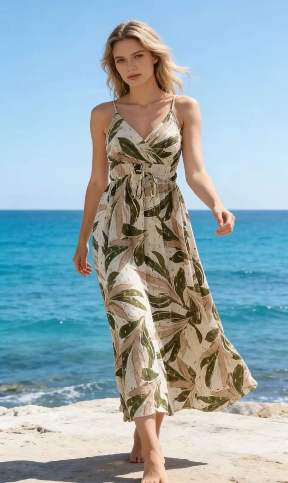 Grossiste CM MODE - Robe d'été fluide style plage à fines bretelles
