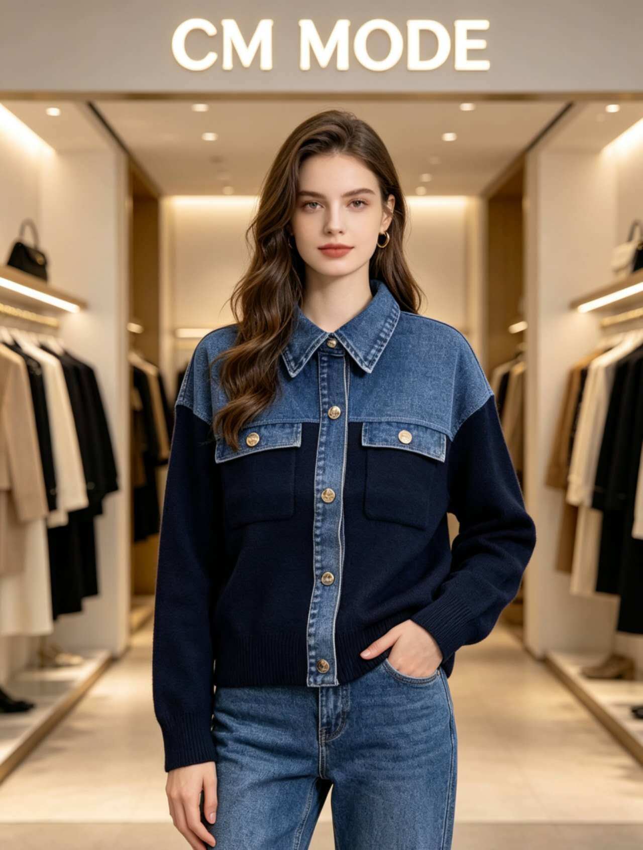 Grossiste CM MODE - Cardigan maille col jean