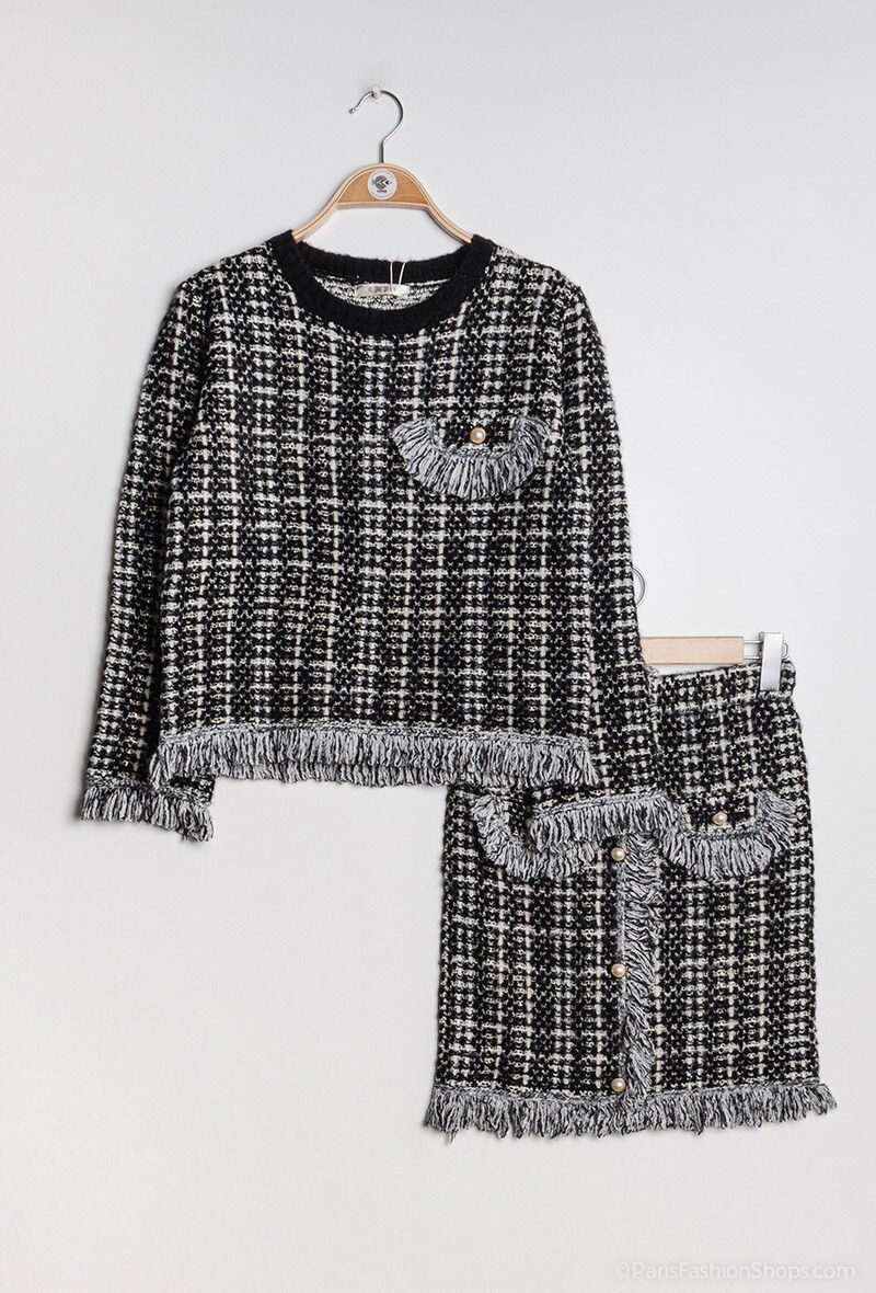 Wholesaler CMP55 - Skirt and sweater with fringes set