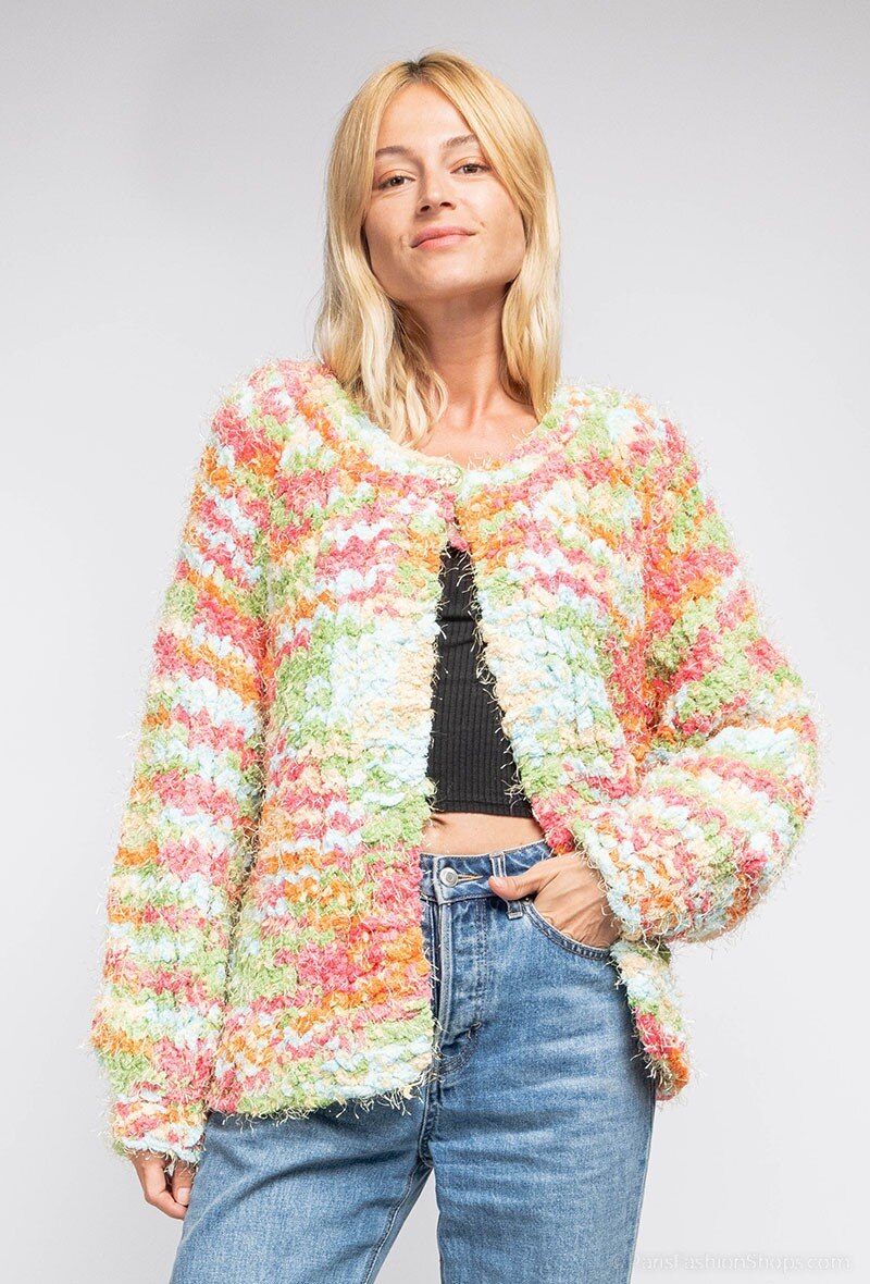 Wholesaler CMP55 - Multicolor buttoned fuzzy knit cardigan