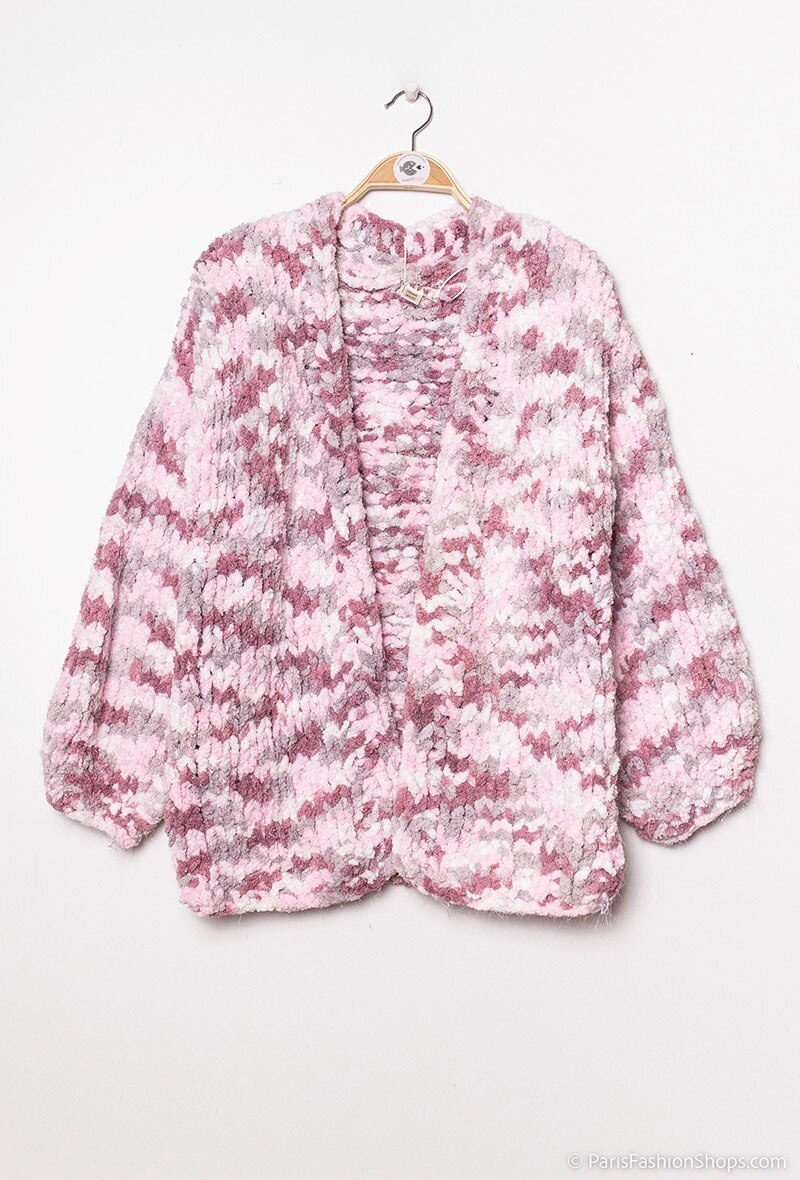 Wholesaler CMP55 - Multicolor buttoned fuzzy knit cardigan