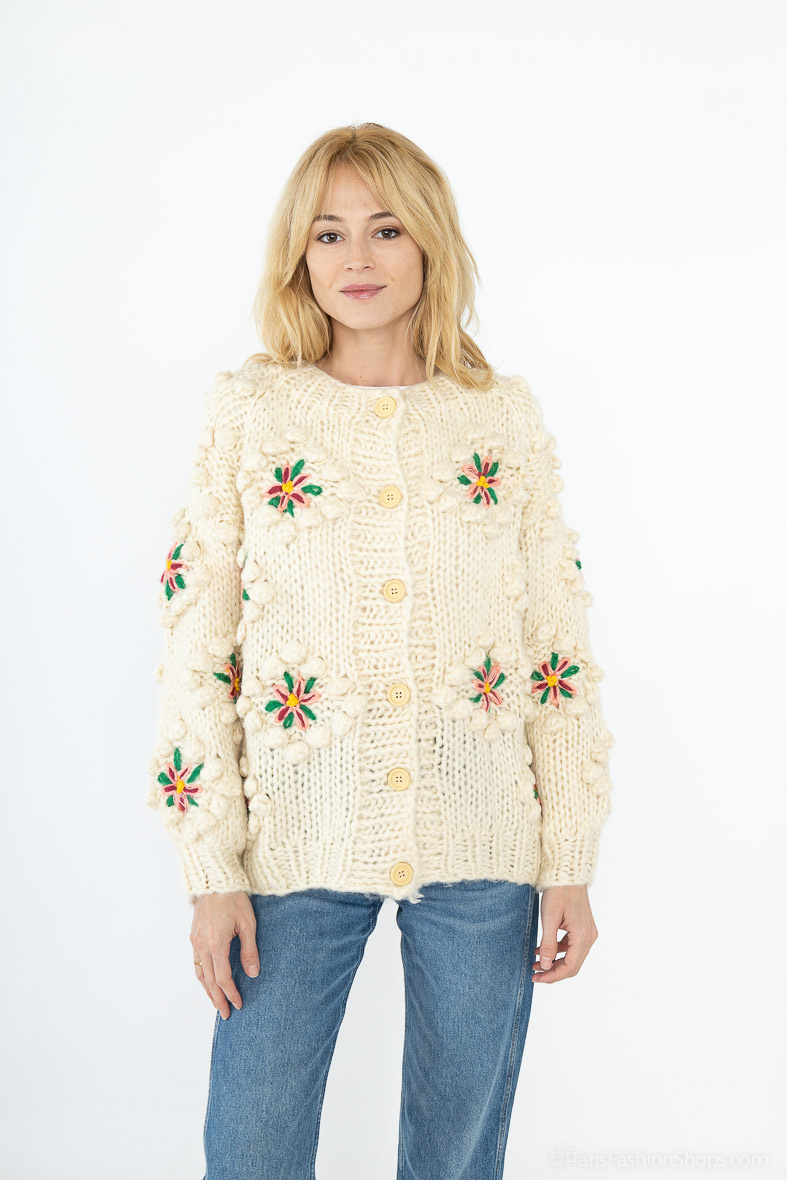Wholesaler CMP55 - Multicolor buttoned fuzzy knit cardigan