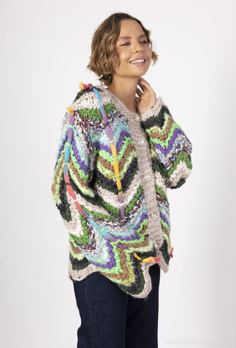 Wholesaler CMP55 - hand knitted multicolor cardigan