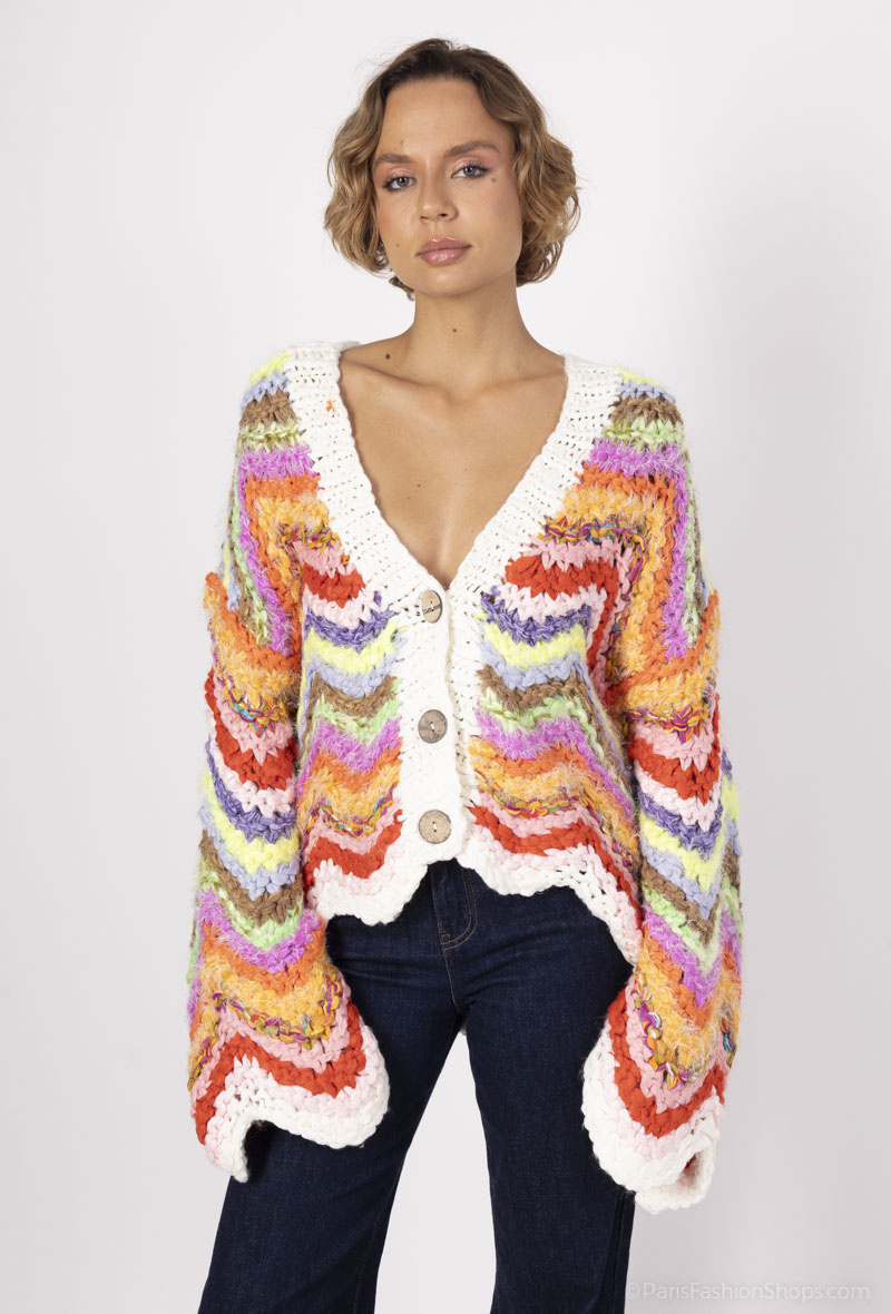 Wholesaler CMP55 - hand knitted multicolor cardigan