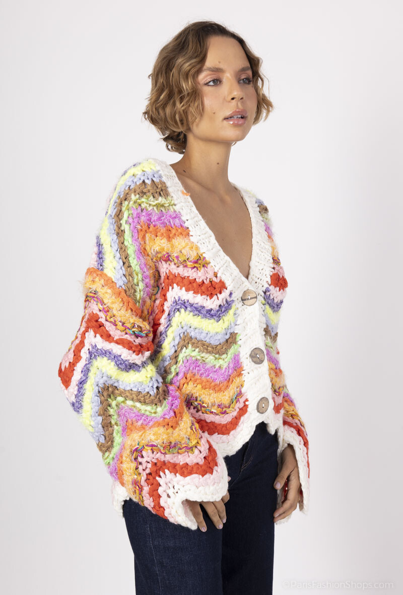Wholesaler CMP55 - hand knitted multicolor cardigan