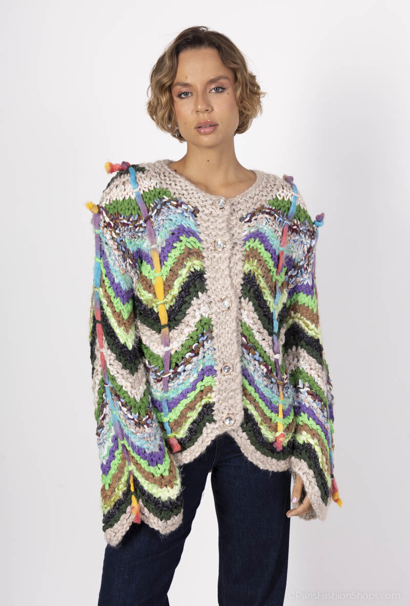 Wholesaler CMP55 - hand knitted multicolor cardigan