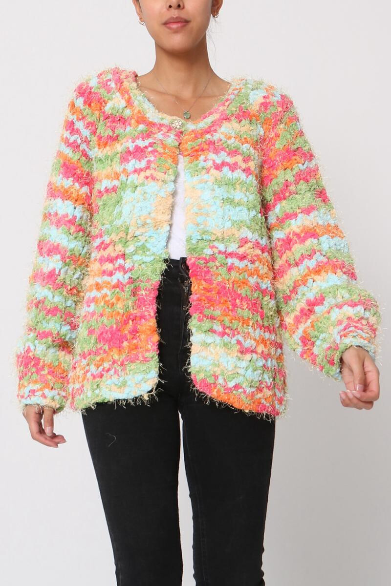 Wholesaler CMP55 - Multicolor buttoned fuzzy knit cardigan