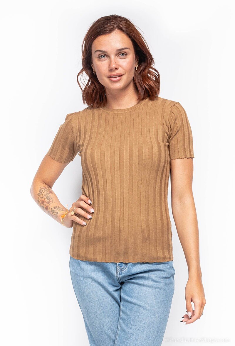 Wholesaler CMP55 - Short sleeve round neck rib jumper