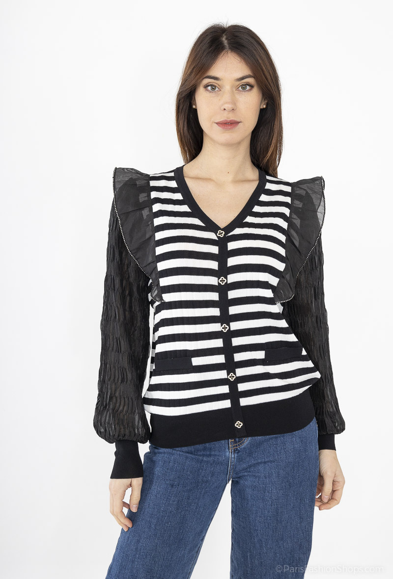 Wholesaler CMP55 - Multicolor buttoned fuzzy knit cardigan