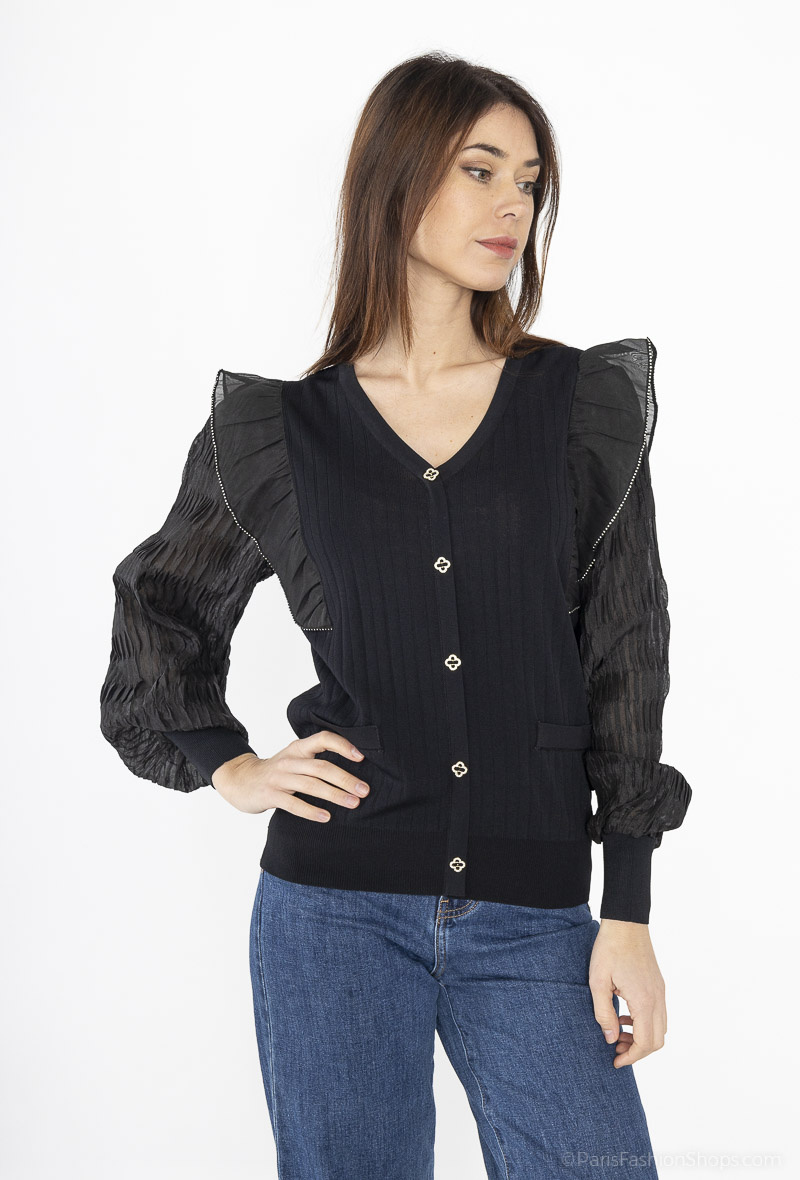 Wholesaler CMP55 - Multicolor buttoned fuzzy knit cardigan