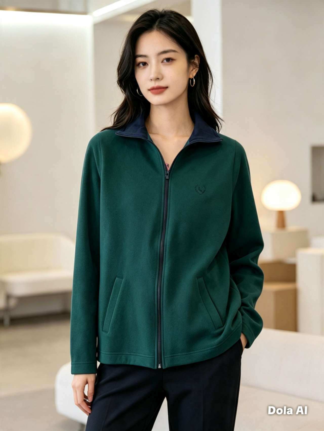 Wholesaler concetti -jinxintrading - Pure cotton set featuring a zip-up top with a mid-height collar and brushed fleece pants (black and blue)