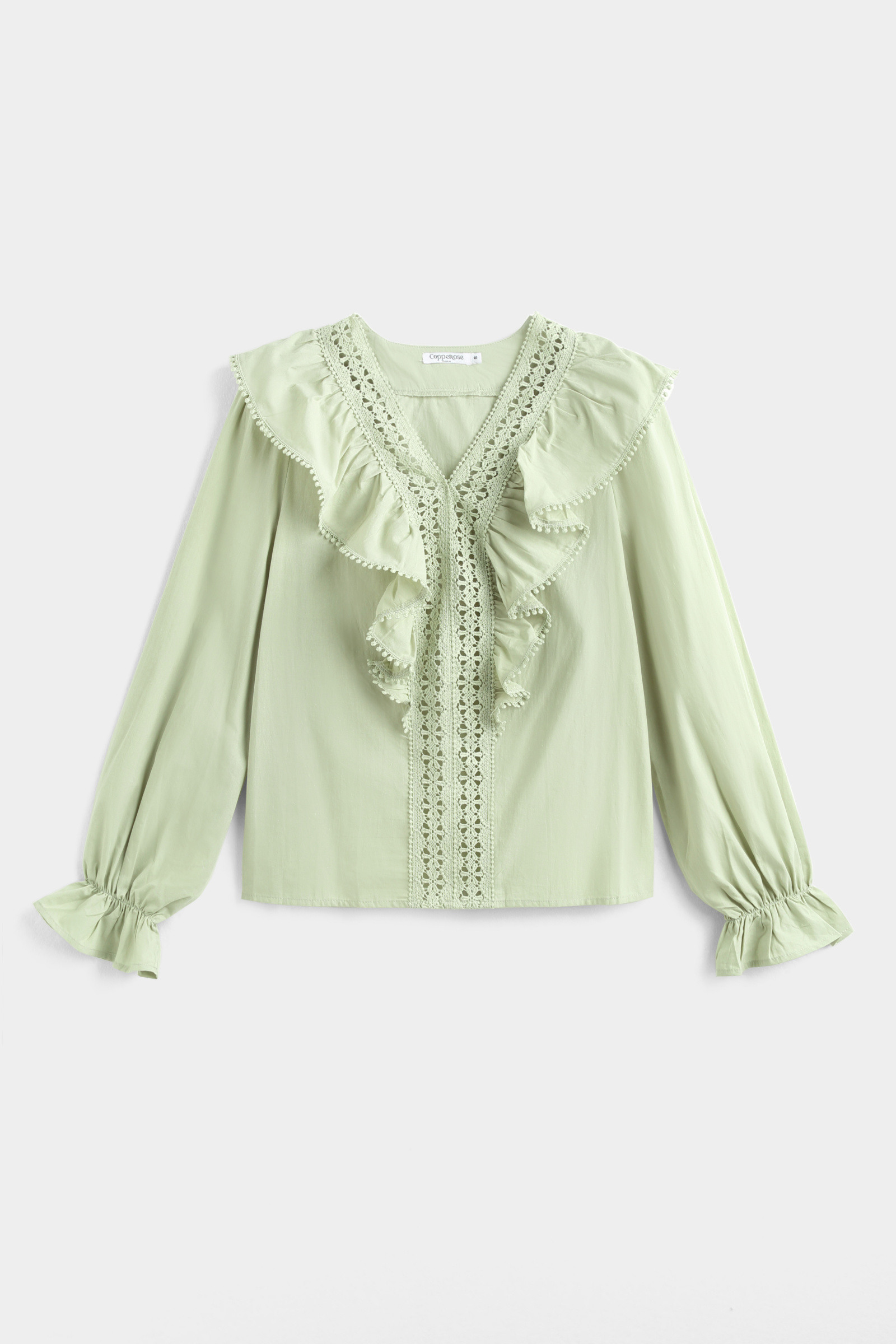 Mayorista Copperose - Blusa con volantes y bandas de encaje floral calado