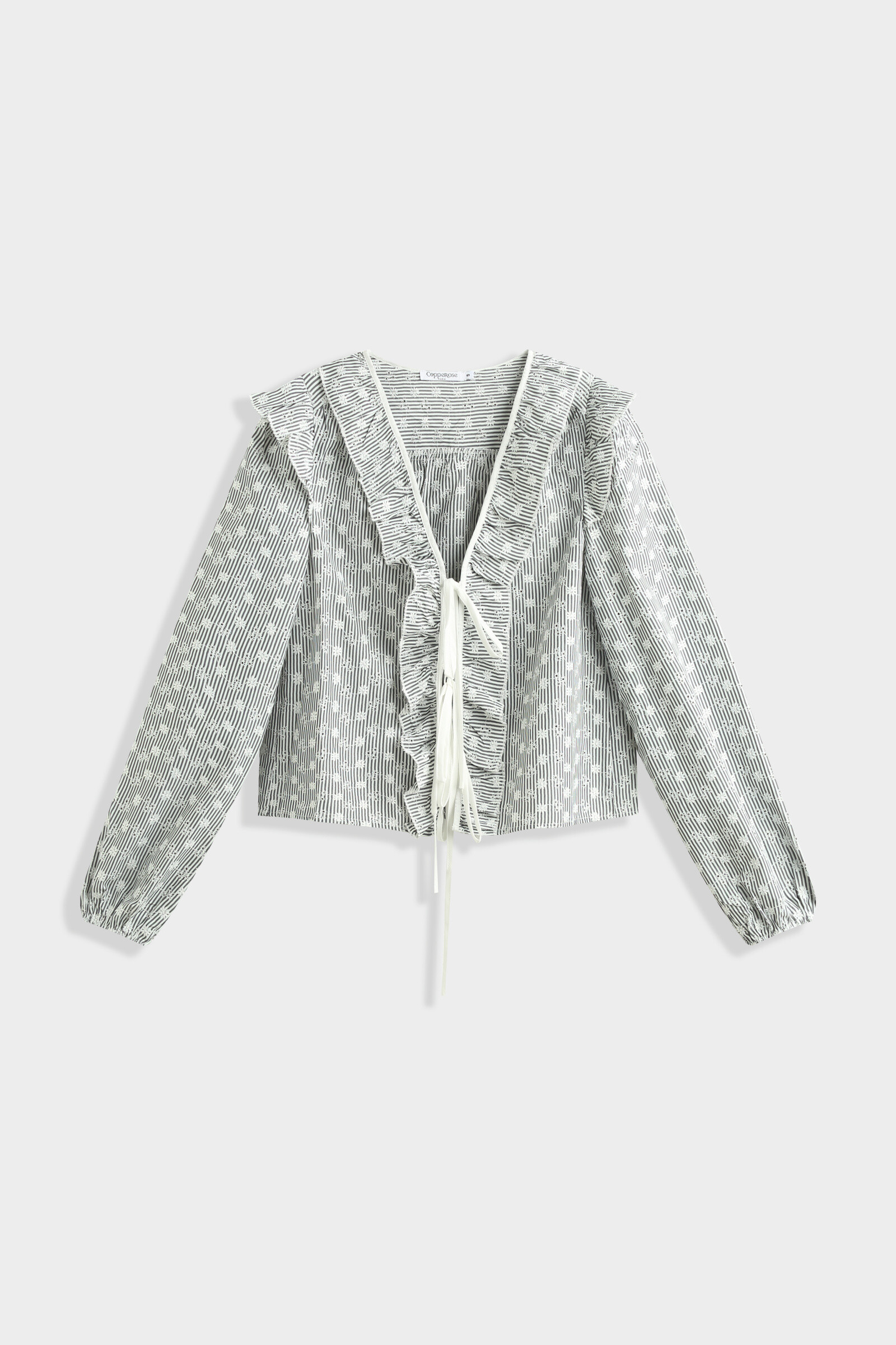 Wholesaler Copperose - Flocked stripe blouse in openwork embroidery with ties