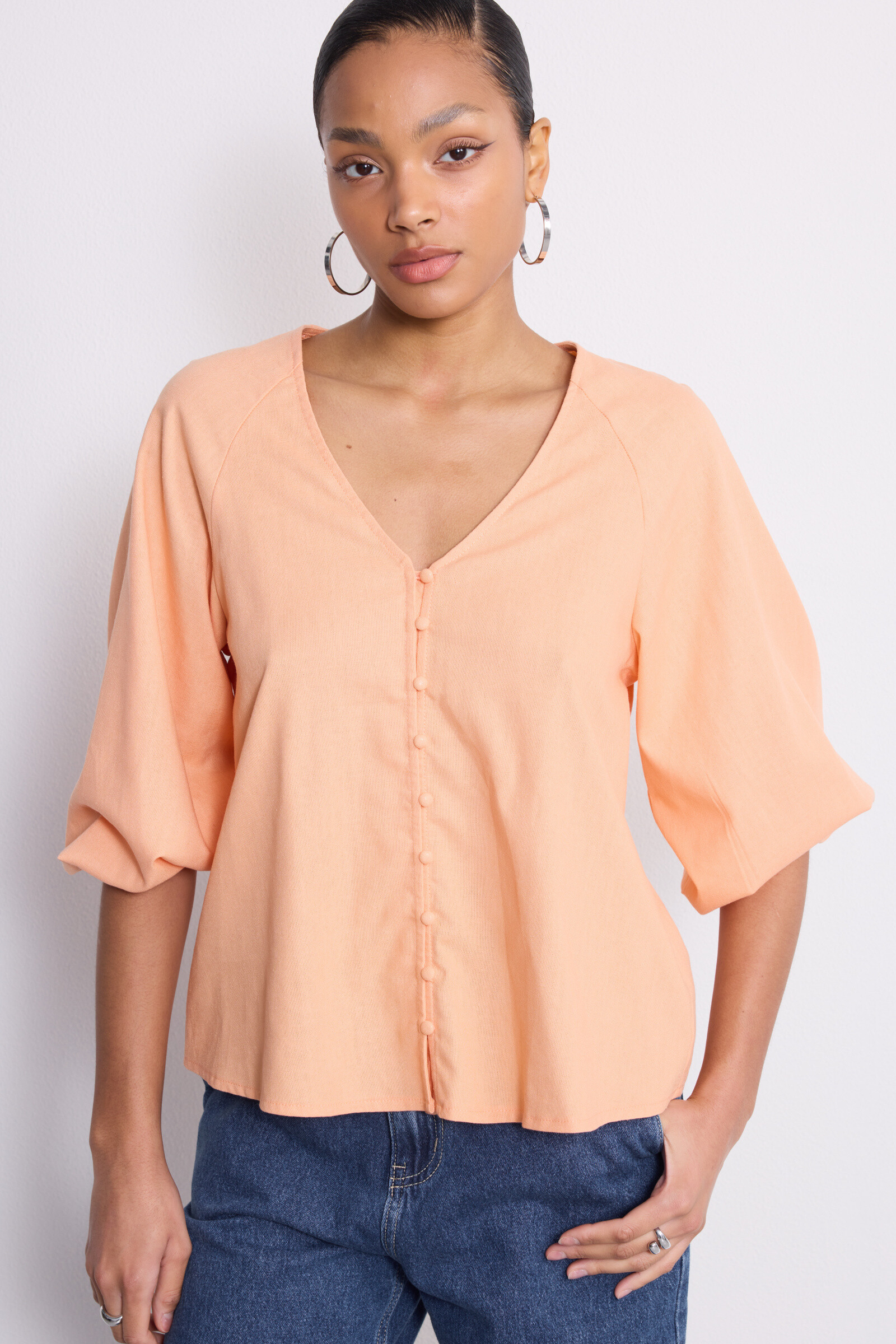Grossista Copperose - Blusa manica a metà lunga abbottonatura