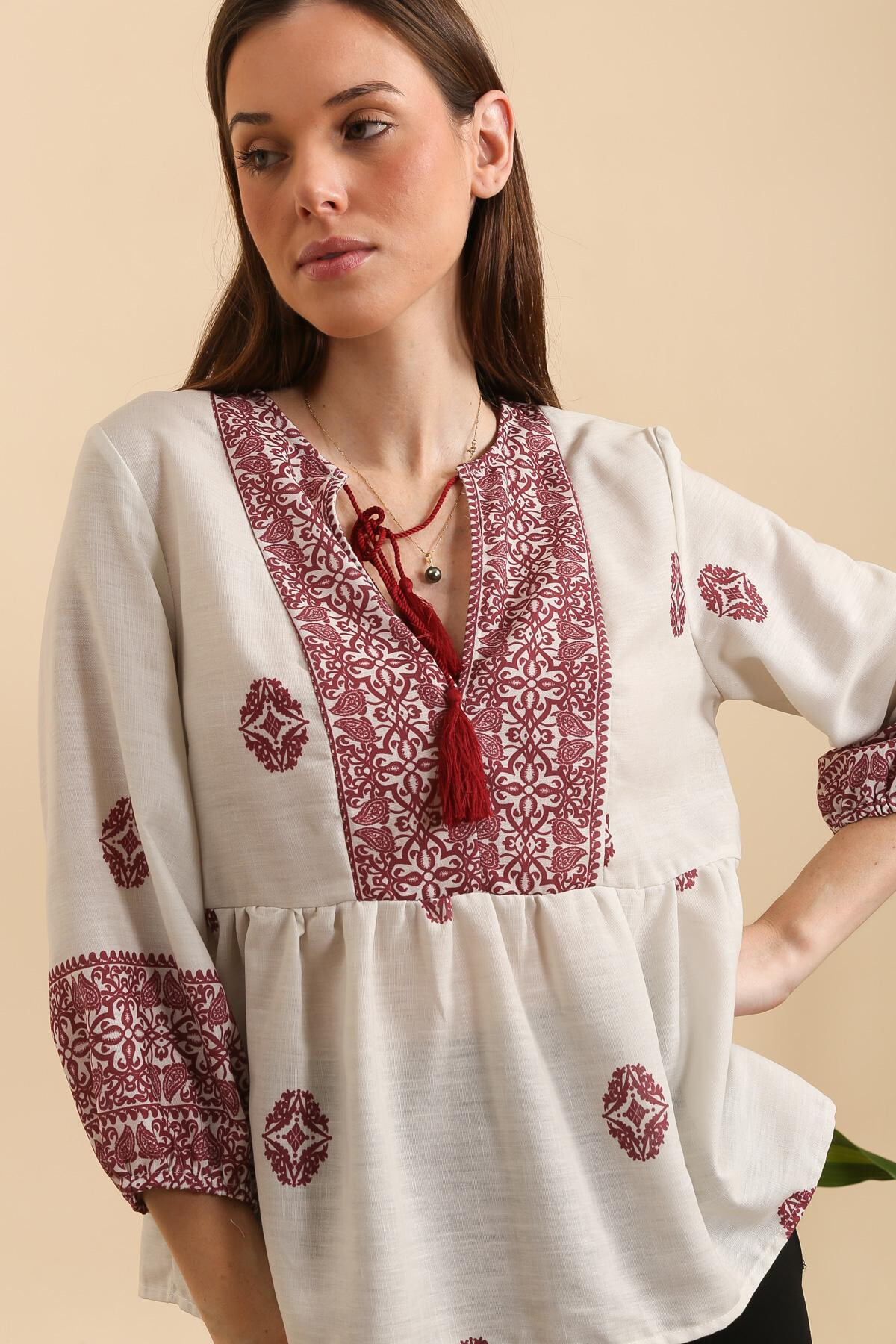 Wholesaler Copperose - Bohemian printed blouse with loose sleeves