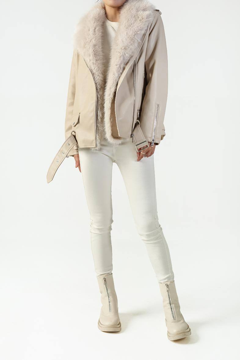 Wholesaler Copperose - Jacket in similar leather with detachable faux fur