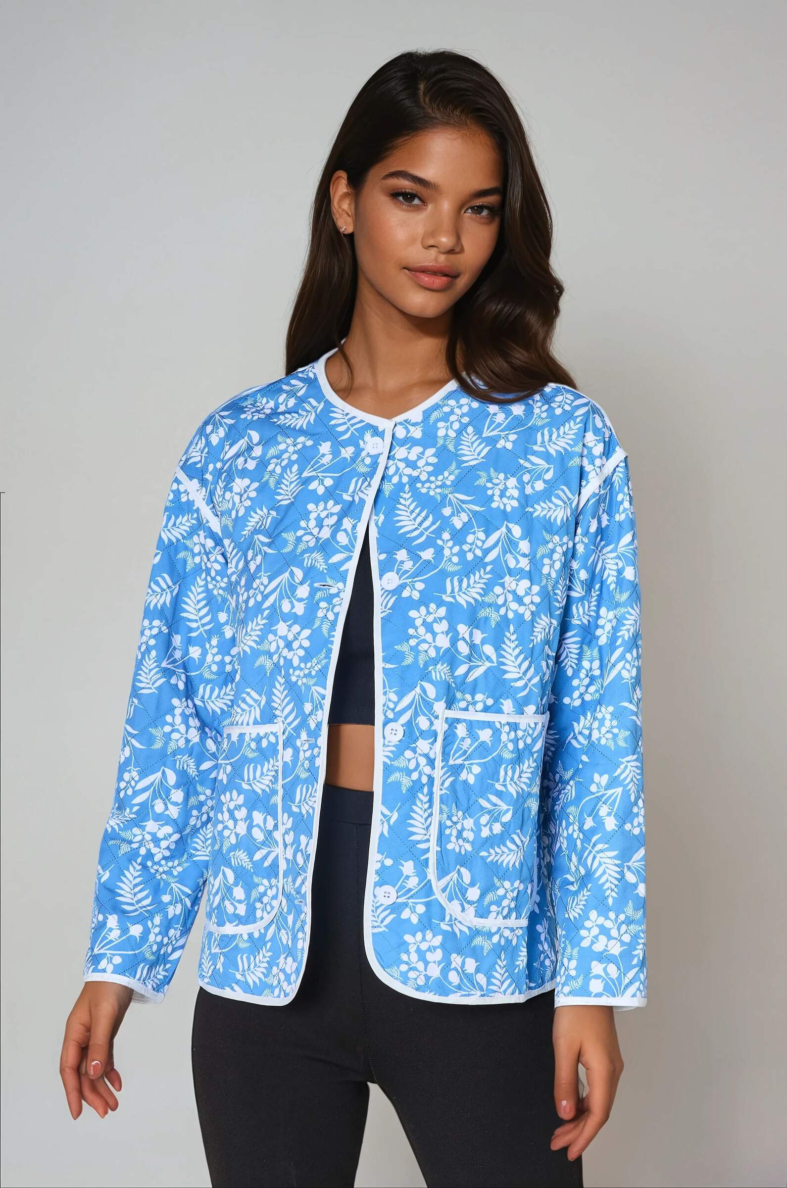Wholesaler Copperose - floral print quilted jacket with contrasting trims