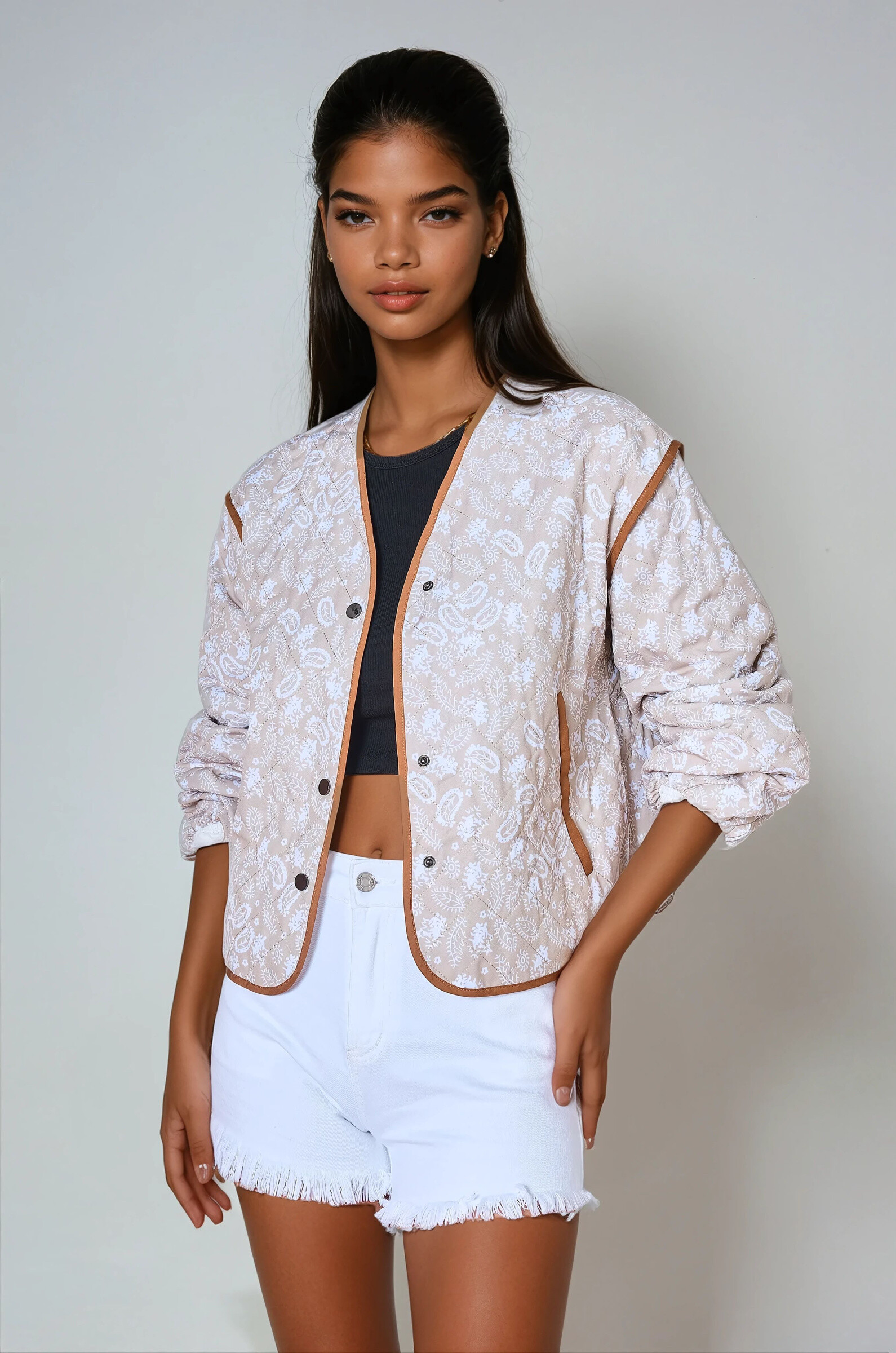 Wholesaler Copperose - printed quilted jacket with contrasting trims
