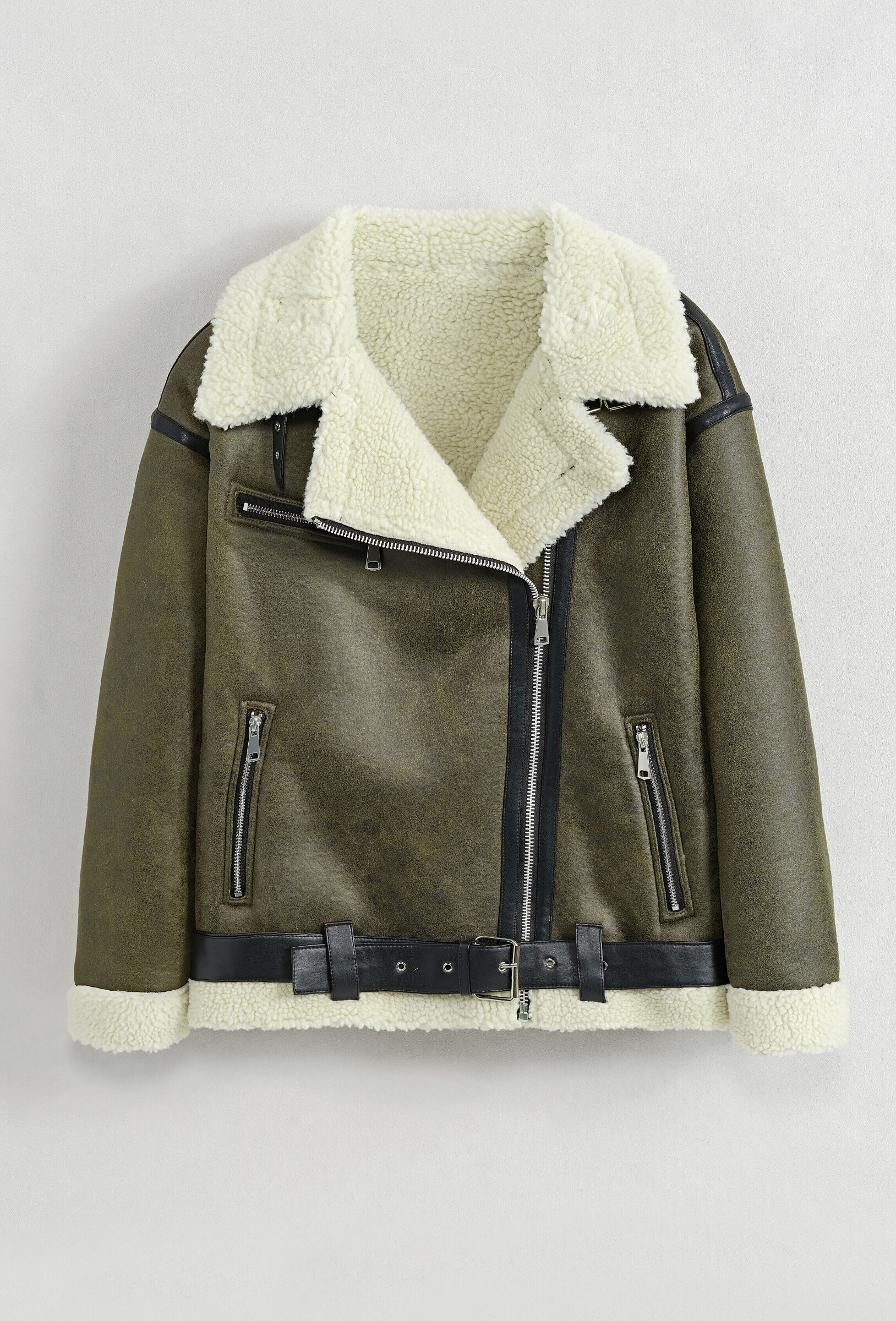 Wholesaler Copperose - Oversized faux leather bomber jacket with moumoute