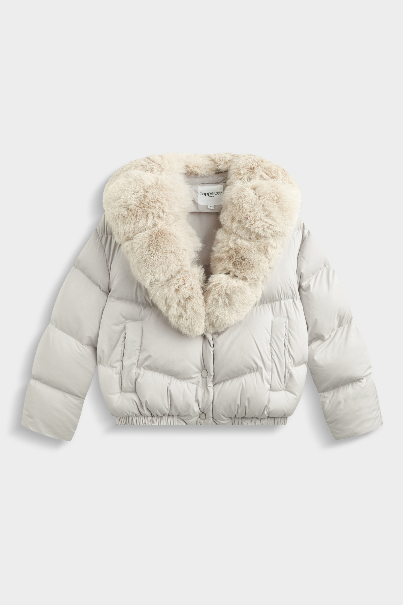 Großhändler Copperose - Kurze Daunenjacke mit abnehmbarem Fellkragen