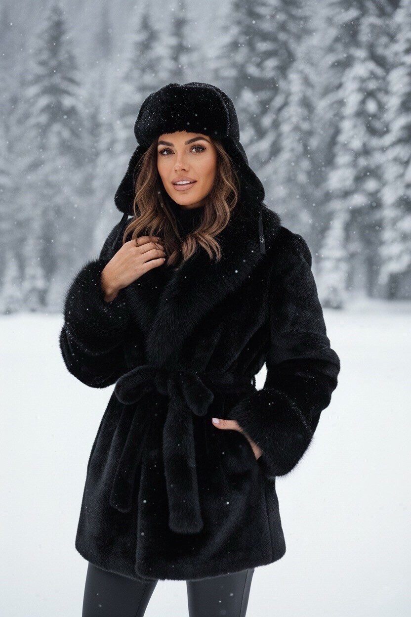 Grossiste Copperose - Manteau mi-long en fausse fourrure ceinturé