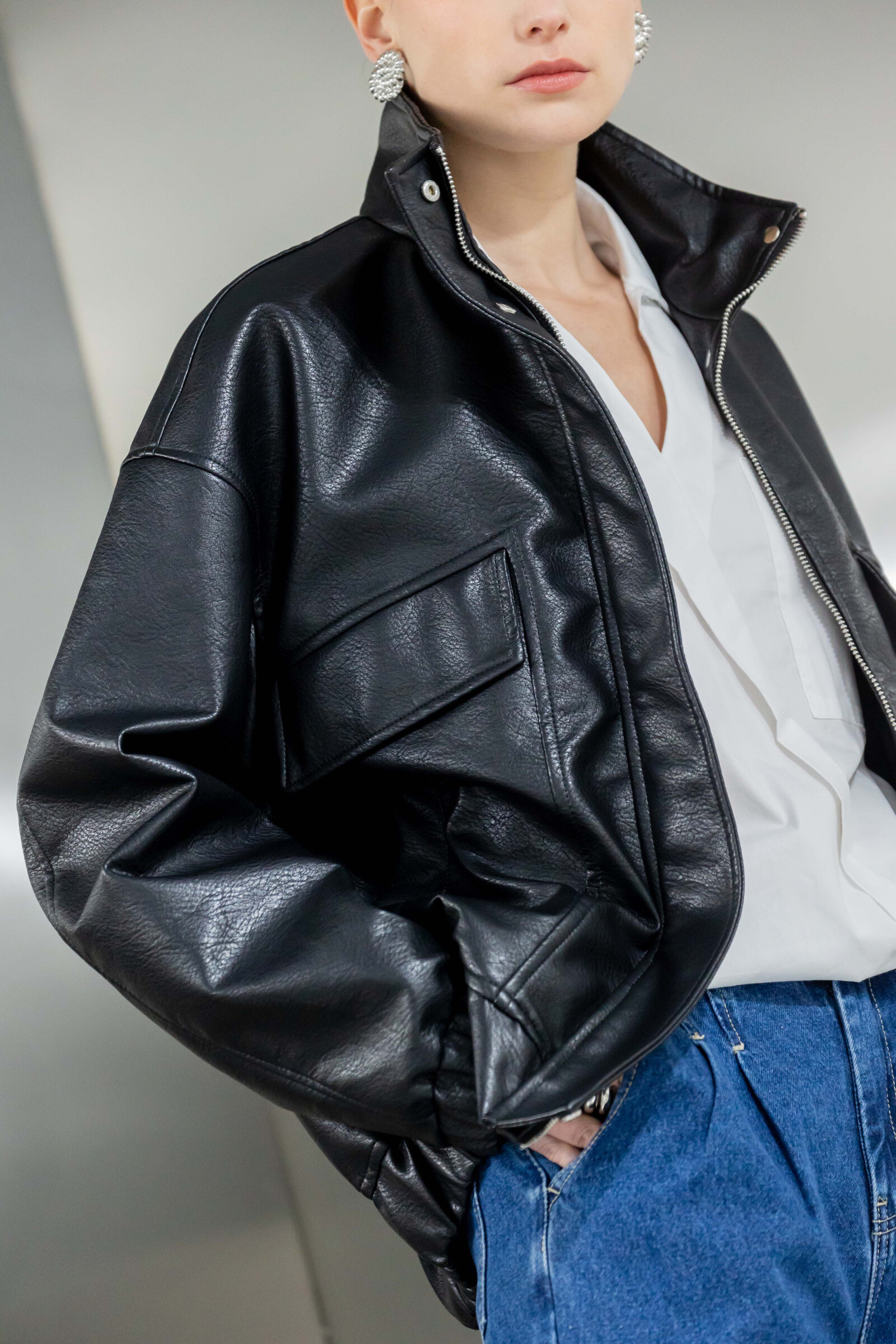 Grossiste Copperose - Bomber oversize col montant en similicuir