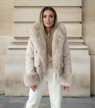 Grossiste Copperose - Blouson court à capuche et détails en fausse fourrure Grossiste Copperose - Blouson court à capuche et détails en fausse fourrure