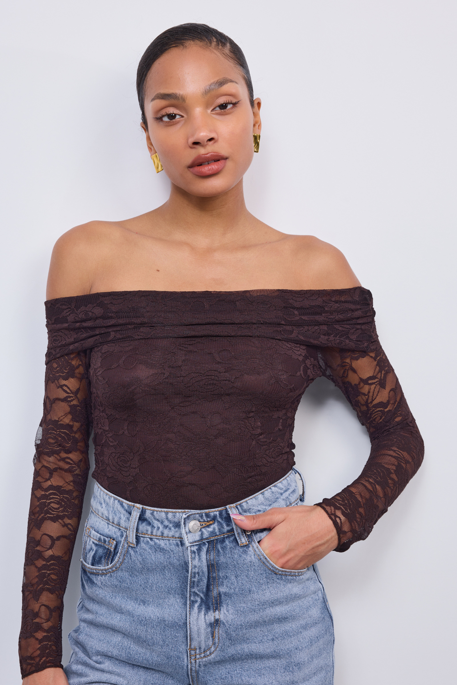 Grossiste Copperose Outlet - Body en dentelle à col bardot