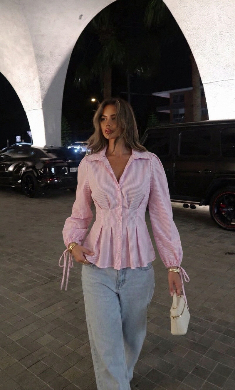Grossiste Copperose - Chemise cintré à taille plissée et manches nœuds