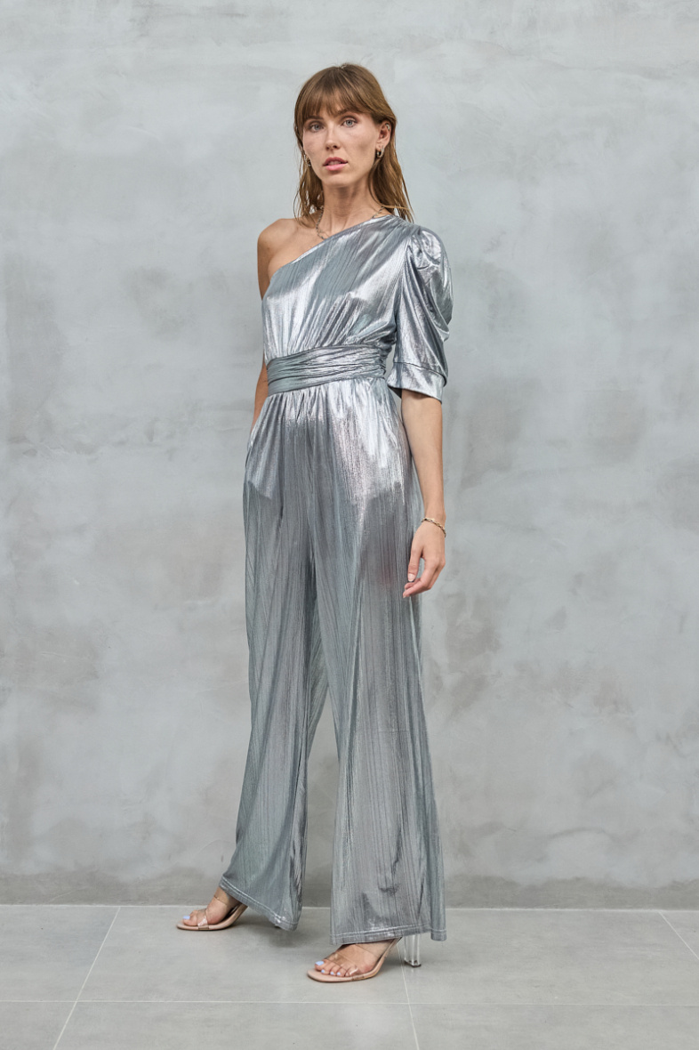 Wholesaler Copperose Outlet - Asymmetrical shiny metallic jumpsuit with one sleeve