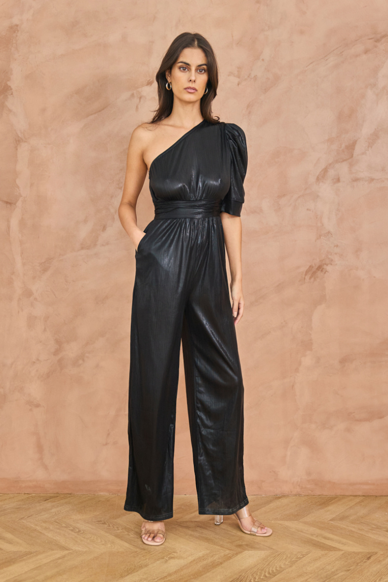Wholesaler Copperose - asymmetrical shiny metallic jumpsuit with one sleeve