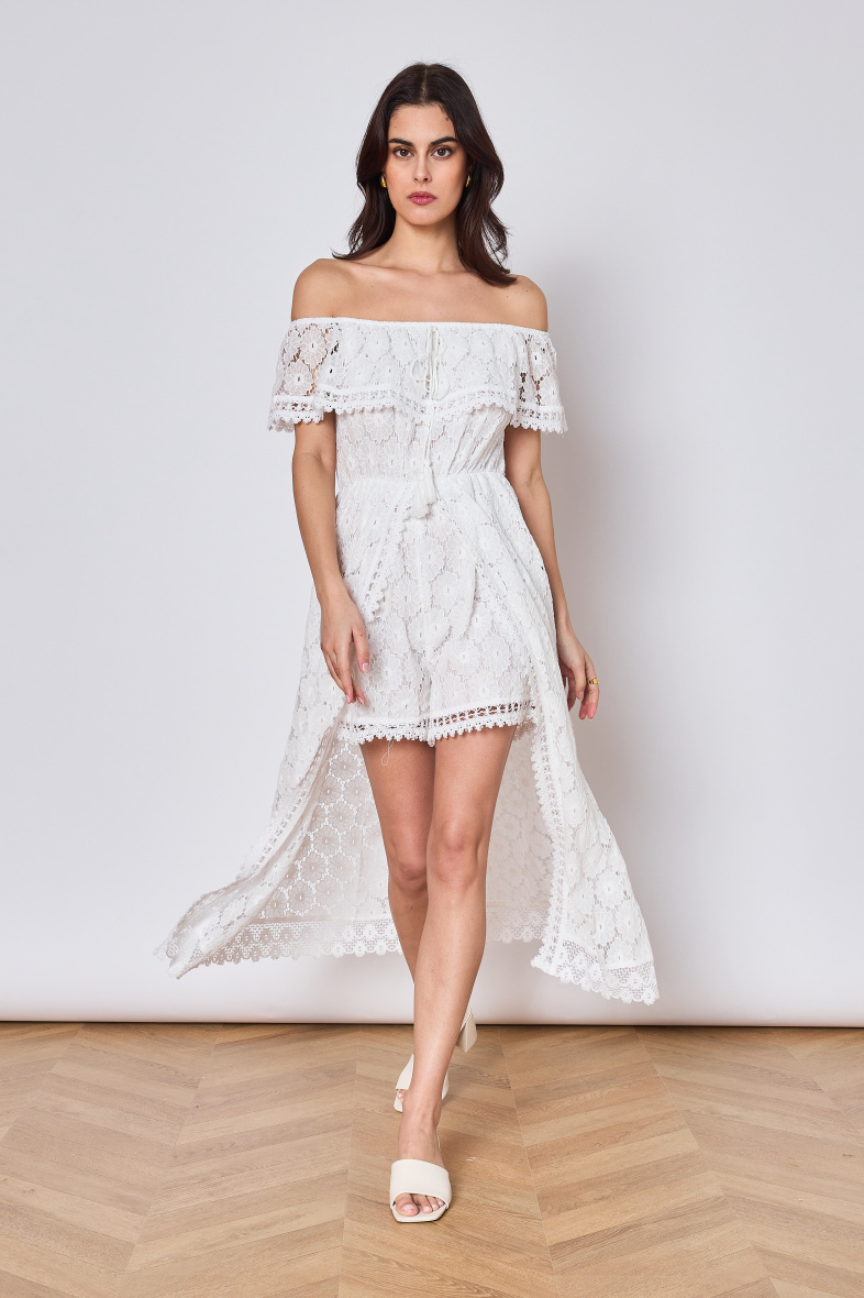 Großhändler Copperose - Bardot-Kleid mit Spitzen-Playsuit-Effekt