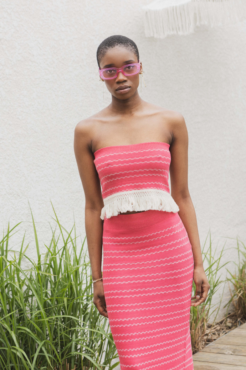 Grossista Copperose - Set di top bandeau e gonna lunga con dettaglio di cuciture