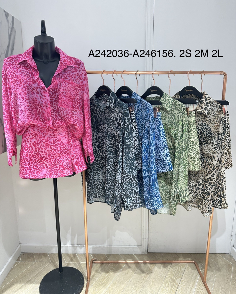 Grossista Copperose - Completo camicia e gonna pantaloncino stampata leopardata