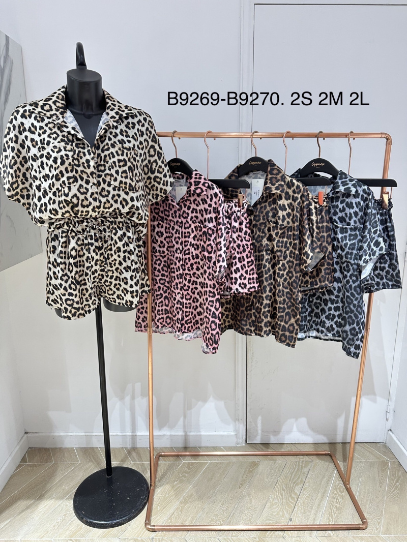 Grossista Copperose - Completo camicia e shorts con stampa leopardata