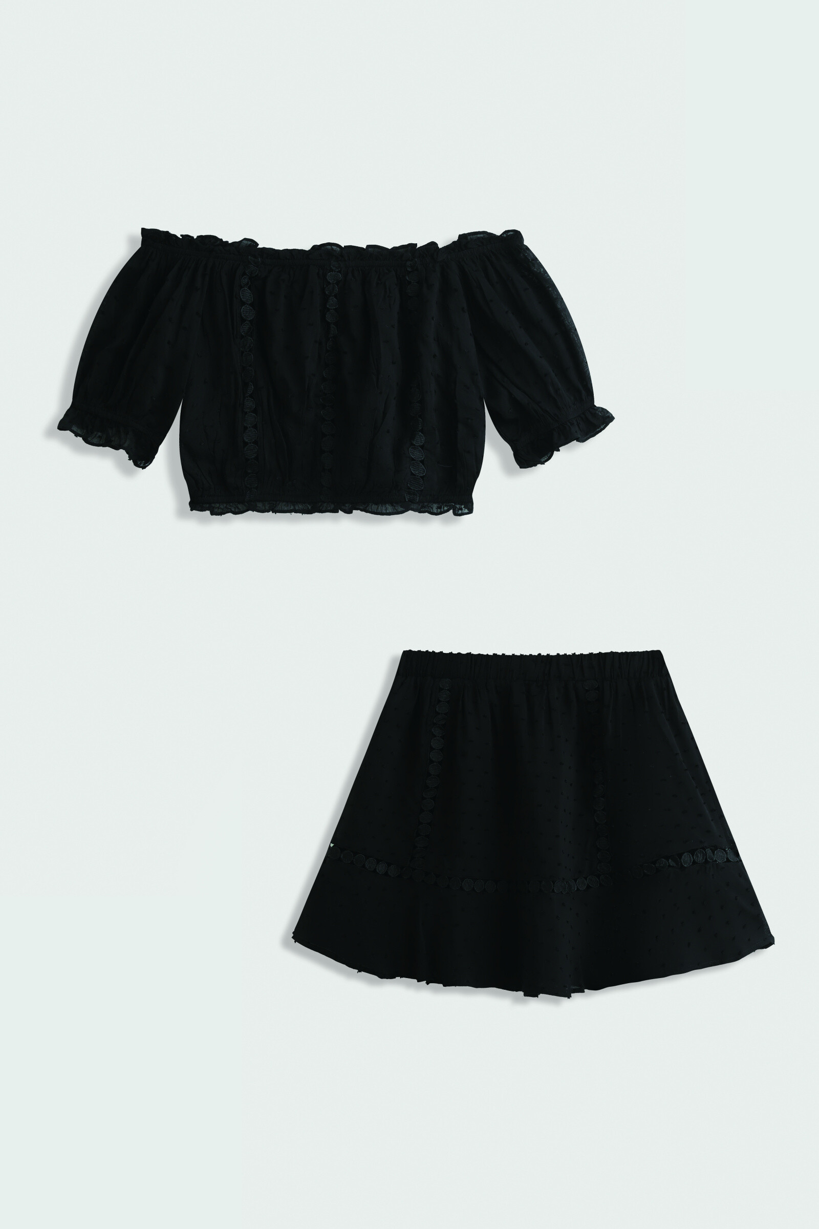 Wholesaler Copperose - Crop top and short viscose skirt with openwork braid